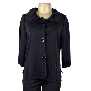 Exclusively Misook Womens Black Acrylic Button-Front Jacket Size SP